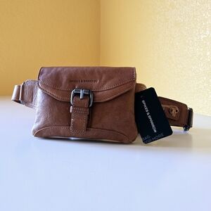 SPIKES & SPARROW Genuine Leather Front Pocket Big Waist Belt Bag Fanny Pack Tan